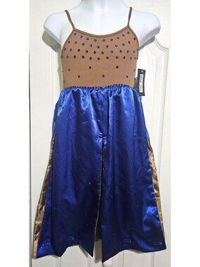 Musical Theatre Contemporary Dance Costume Rhinestone Leotard Blue Satin Girl 10